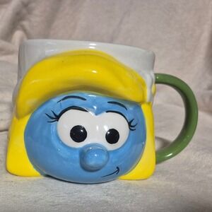 Smurfette 3D Sculpted Ceramic Coffee Mug Blue Yellow Smurfs Character